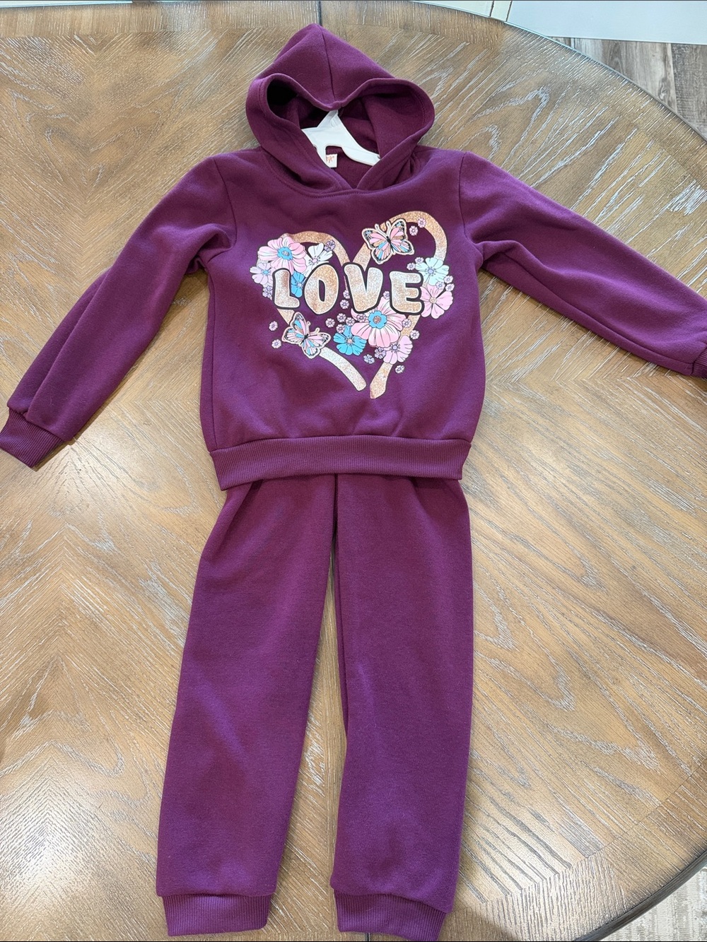 Carter's Purple Girls' Hoodie & Jogger Pajama Set with Floral 'LOVE' Heart